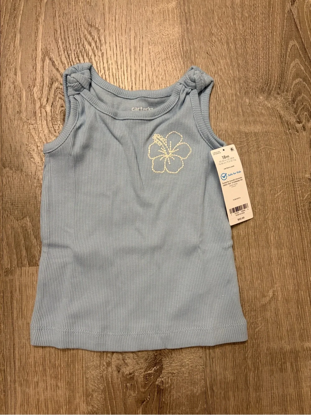 Carter's Baby Girl Flower Ribbed Tank Top - Blue- Size 18 months- NWT